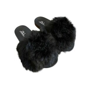 Air Underground‎ Black Faux Fur Slide Slippers Flat Sandal Shoes 11